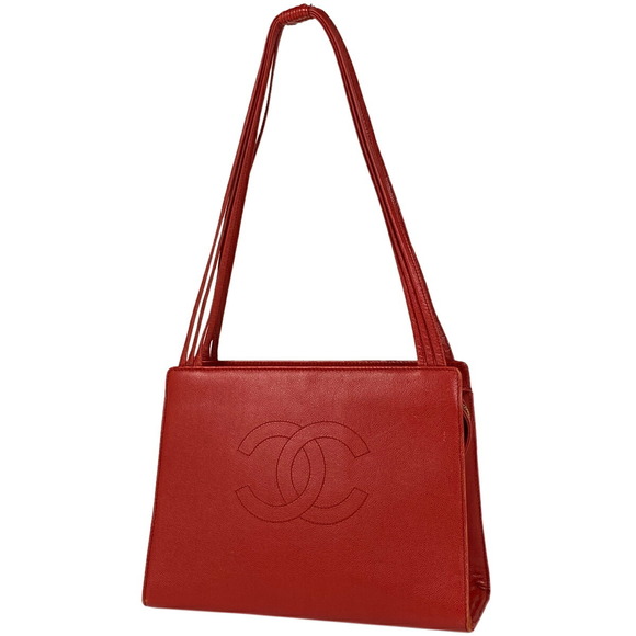 Chanel Cocomark Tote Bag Shoulder Caviar Skin Red - Picture 1 of 8